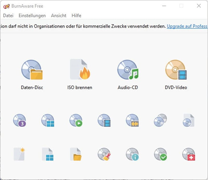 BurnAware Free Oberfläche