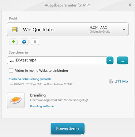 Profil einstellen in Freemake