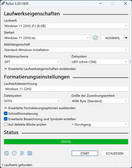 ISO auf USB-Stick kopieren Rufus