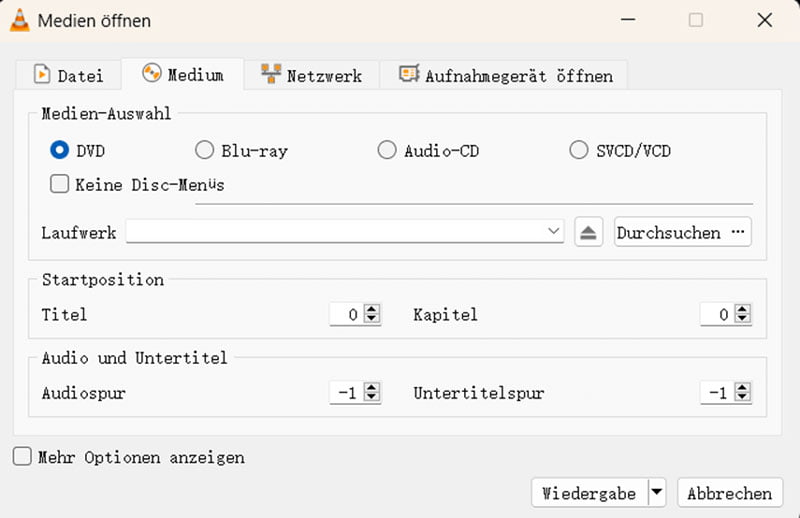 Medien auswählen in VLC