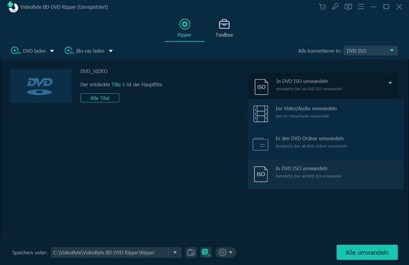 Ausgabeformat auswählen