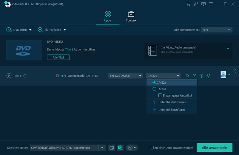 Untertitel auswählen