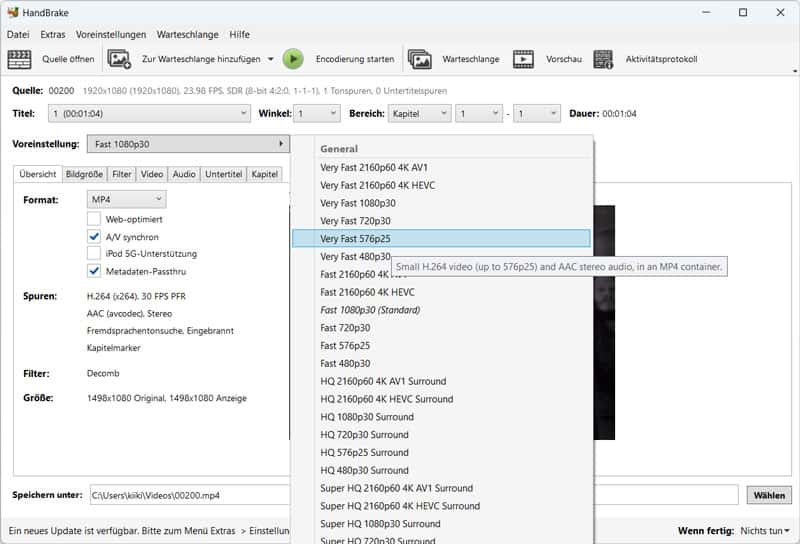 ISO in MP4 mit HandBrake umwandeln