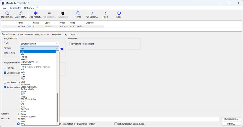ISO in MP4 mit XMedia Recode umwandeln