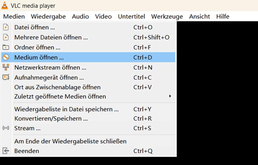 Medium öffnen wählen VLC