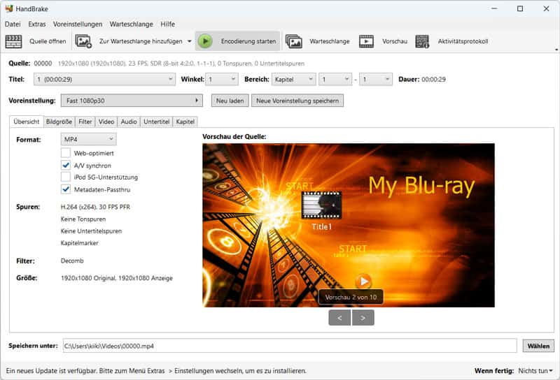 Mit HandBrake Blu-ray in MP4 umwandeln
