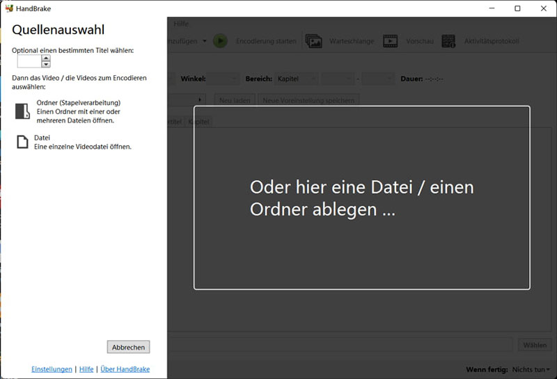 DVD auf HandBrake laden
