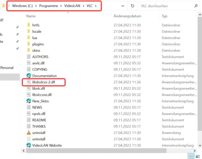 libdvdcss in VLC-Ordner einlegen
